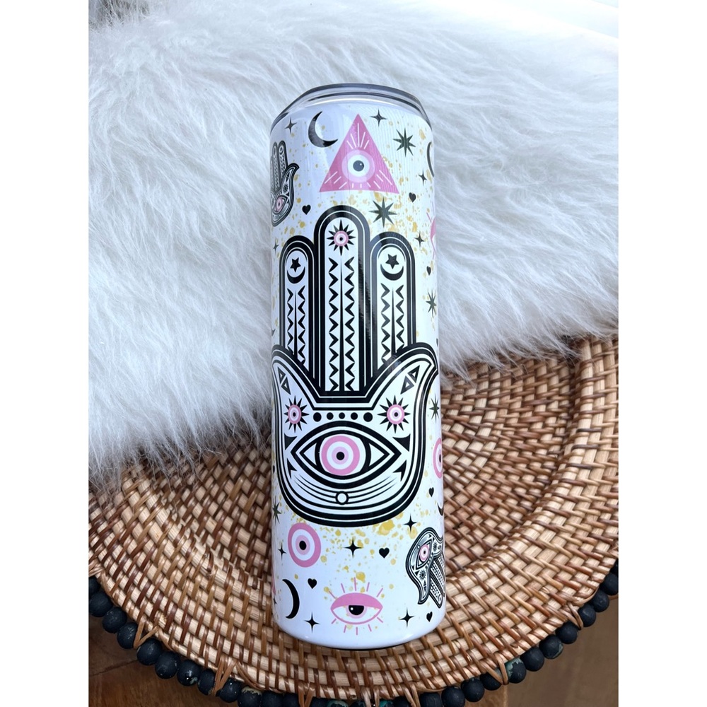New! Pink Hamsa Protection & Good Luck Tumbler 20oz